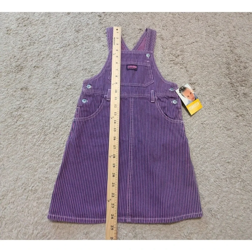Vtg‎ OshKosh Bgosh Vestbak Overall Dress Girls Sz 5 Purple Blue Striped Cotton